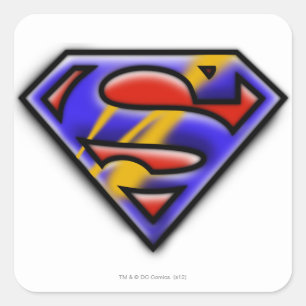 Pegatina Cuadrada Superman S-Shield   Logotipo de pincel morado