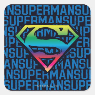 Pegatina Cuadrada Superman S-Shield   Logotipo del arco iris