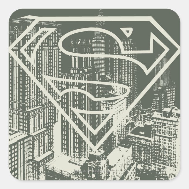 Pegatina Cuadrada Superman Stylized | Green Metropolis Logo (Anverso)
