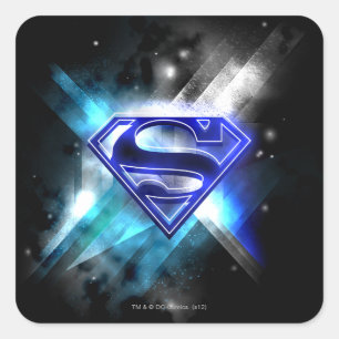 Pegatina Cuadrada Superman Stylized   Logo de Blue White Crystal