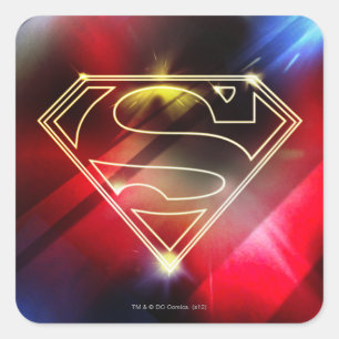 Pegatina Cuadrada Superman Stylized   Logotipo de esquema amarillo b