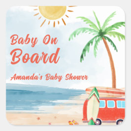 Pegatina Cuadrada Surf Beach Baby A Bordo Baby Shower