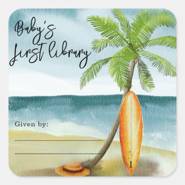 Pegatina Cuadrada Surf beach - primera biblioteca para bebés (Anverso)