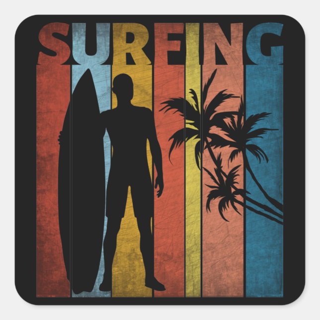 PEGATINA CUADRADA SURF DE VERANO TROPICAL (Anverso)