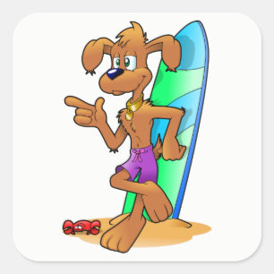 Pegatina Cuadrada Surf Dog