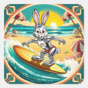 Pegatina Cuadrada surf rabbit : imagen vantage