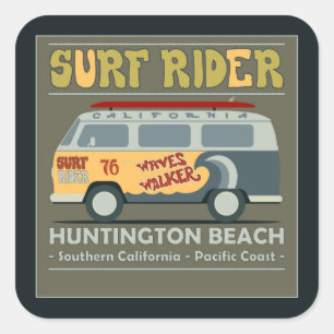 Pegatina Cuadrada Surf Rider Huntington Beach Poster
