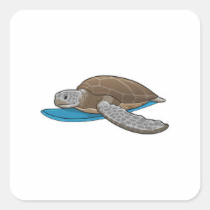 Pegatina Cuadrada Surfboard de tortuga