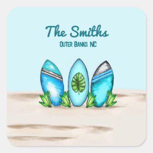 Pegatina Cuadrada Surfboards Retro