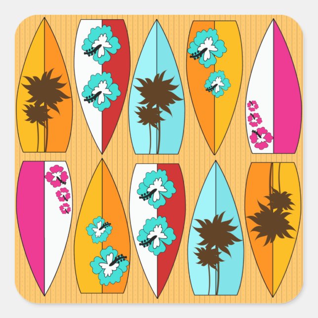 Pegatina Cuadrada Surfboards sobre el tema del paseo marítimo de la  (Anverso)