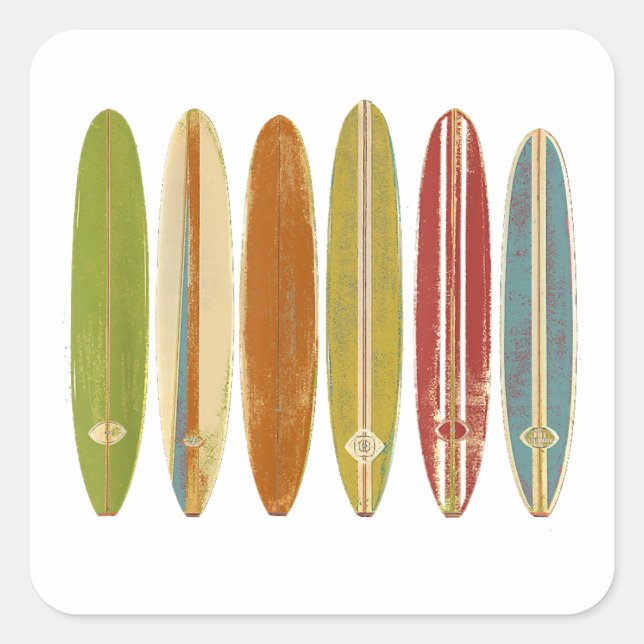 Pegatina Cuadrada Surfboards Vintage Retro Style Surfing (Anverso)