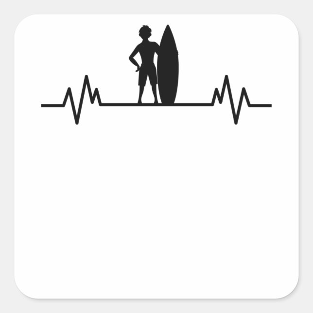 Pegatina Cuadrada Surfer heartbeat olas surfista oleaje de surf Gift (Anverso)