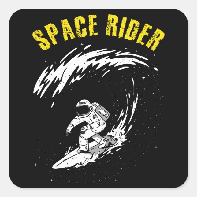 Pegatina Cuadrada Surfing Astronauta Space Rider (Anverso)