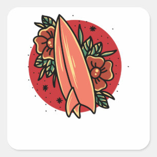 Pegatina Cuadrada Surfing Oldschool