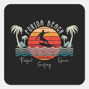 Pegatina Cuadrada Surfing Retro Florida Beach