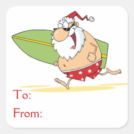 Pegatina Cuadrada Surfing Santa Claus