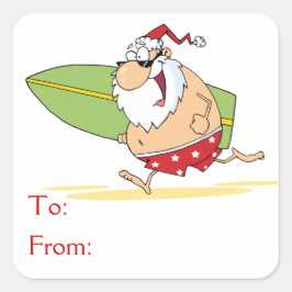 Pegatina Cuadrada Surfing Santa Claus