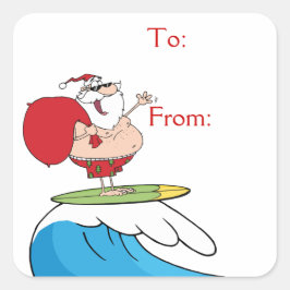 Pegatina Cuadrada Surfing Santa Claus