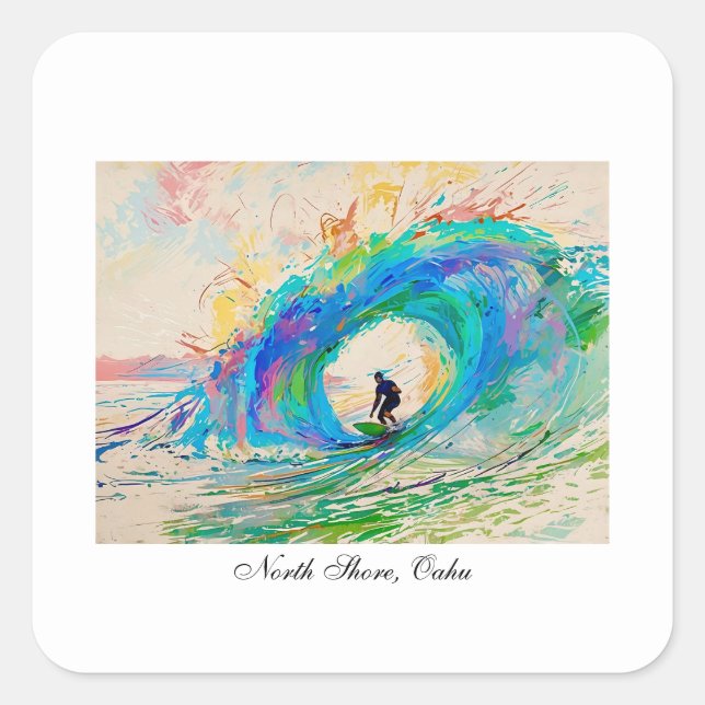 Pegatina Cuadrada Surfing the Barrel (Anverso)
