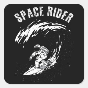 Pegatina Cuadrada Surfista Astronauta Jinete Espacial