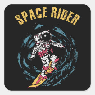 Pegatina Cuadrada Surfista Astronauta Jinete Espacial Surfista