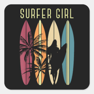 Pegatina Cuadrada Surfista Chica Surfboard Chicas Surf Oce