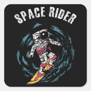 Pegatina Cuadrada Surfista de Surfing Astronauta Space Rider