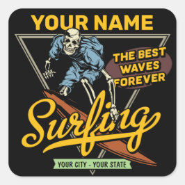 Pegatina Cuadrada Surfista de Waves de Surf Personalizado