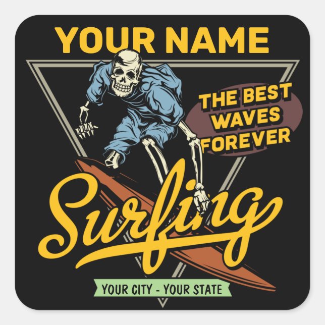 Pegatina Cuadrada Surfista de Waves de Surf Personalizado (Anverso)