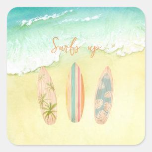 Pegatina Cuadrada Surfs Up Pegatinas The Big One Surfer Birday