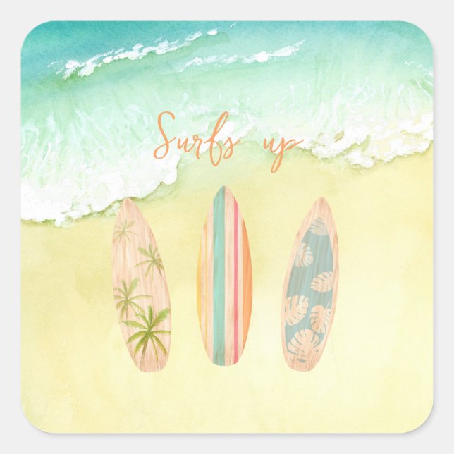 Pegatina Cuadrada Surfs Up Pegatinas The Big One Surfer Birday (Anverso)