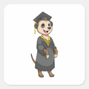 Pegatina Cuadrada Suricata como estudiante con diploma