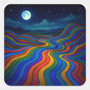 Pegatina Cuadrada Surreal Dreamscape Moonlight Rainbow Land