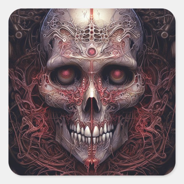 Pegatina Cuadrada Surreal Skull Arte de horror gótico (Anverso)