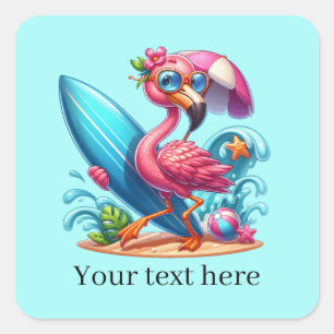 Pegatina Cuadrada Surtidor flamingo rosado