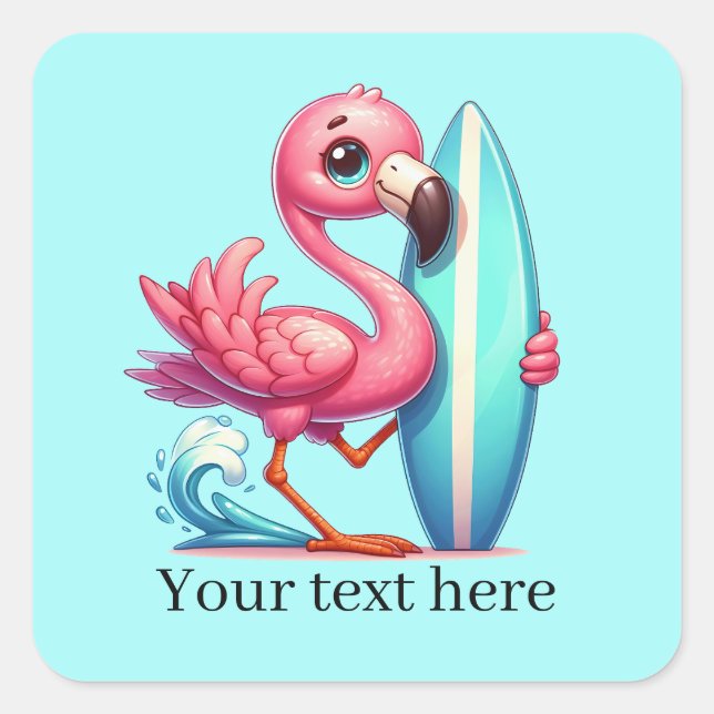 Pegatina Cuadrada Surtidor flamingo rosado (Anverso)