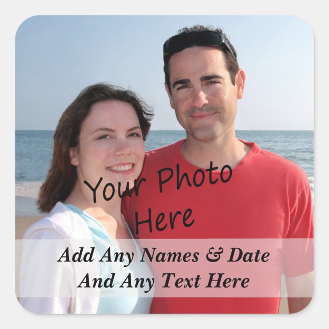 Pegatina Cuadrada Sus Propias Pegatinas De Fotografía Y Texto Person (Anverso)