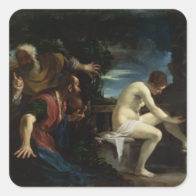 Pegatina Cuadrada Susanna y los mayores (Anverso)