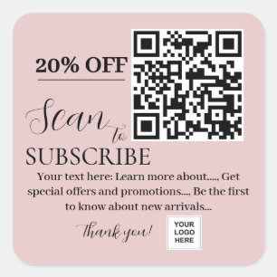 Pegatina Cuadrada Suscribirse código QR Color rosa