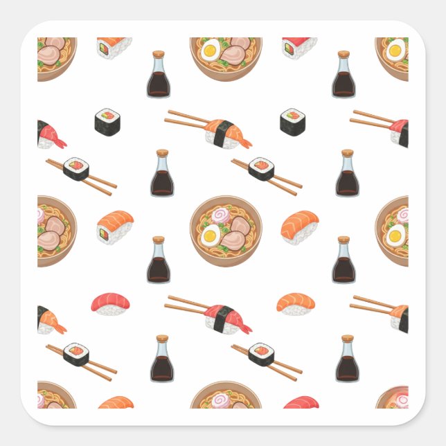 Pegatina Cuadrada Sushi and Ramen Pattern Design Sticker (Anverso)