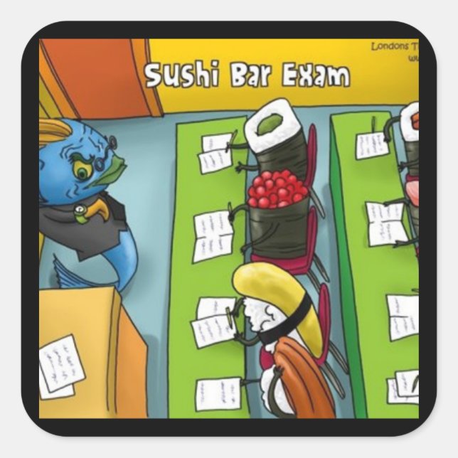 Pegatina Cuadrada Sushi Bar Exam Tees Mugs Tarjetas Regalos Etc (Anverso)