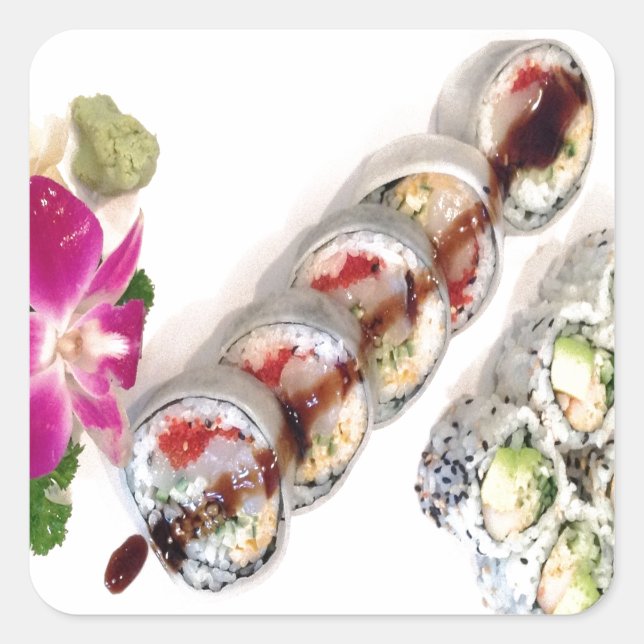 Pegatina Cuadrada Sushi California Rolls (Anverso)