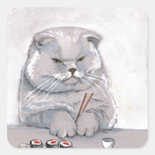 Pegatina Cuadrada Sushi Cat Mr Grump ©CSiravo