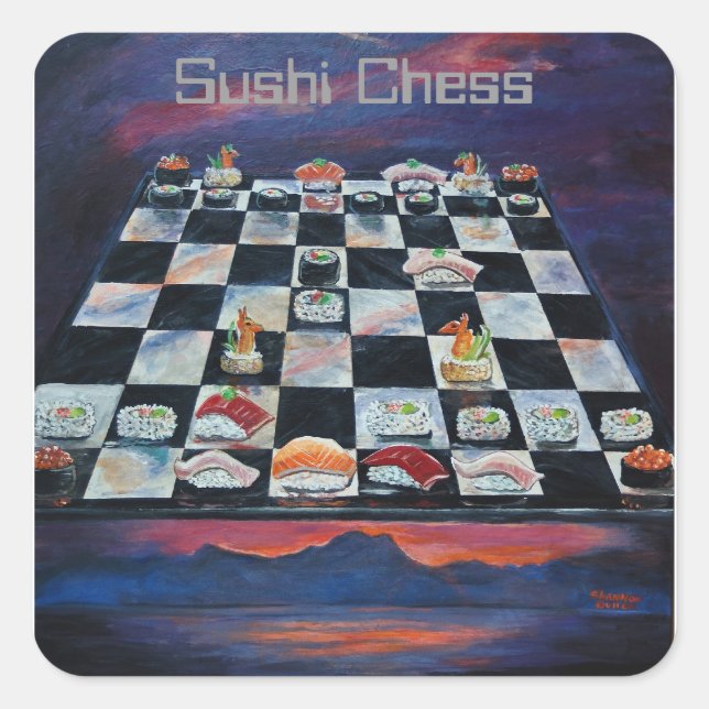 Pegatina Cuadrada Sushi Chess (Anverso)
