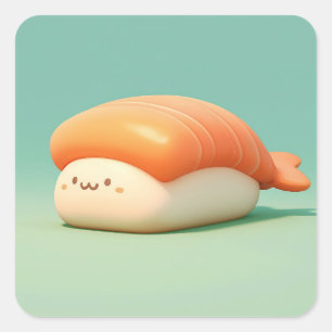 Pegatina Cuadrada Sushi de Camarón de Arcilla Feliz