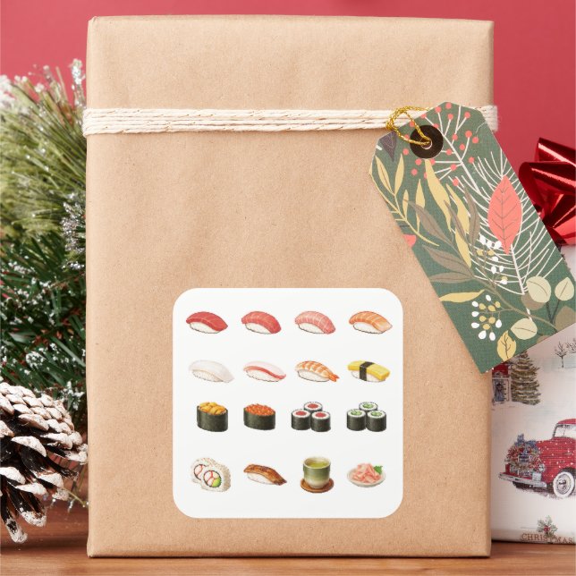 Pegatina Cuadrada Sushi Guide Sticker – Japanese Food Chart Decal (Vacaciones)