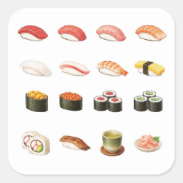 Pegatina Cuadrada Sushi Guide Sticker – Japanese Food Chart Decal