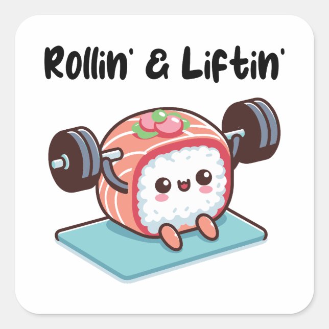 Pegatina Cuadrada Sushi Roll Lifting Weights (Anverso)