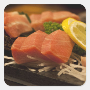 Pegatina Cuadrada Sushi Time Atún Atún Fiesta Comida De Pescado