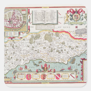 Pegatina Cuadrada Sussex, grabado por Jodocuments Hondius de John